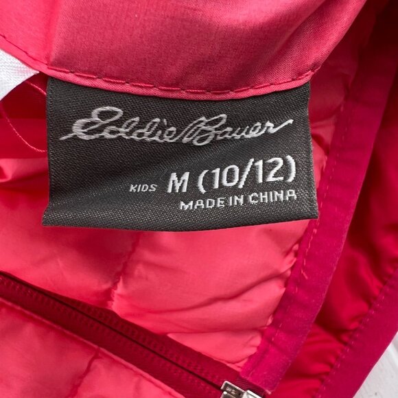 Eddie Bauer Kids Girls M 10/12 Pink Coral Down Puffer Jacket Reversible Hooded - Picture 5 of 10
